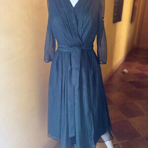 Cyanine Sea Green Chiffon Belted Midi Dress - Size Small (NWT)